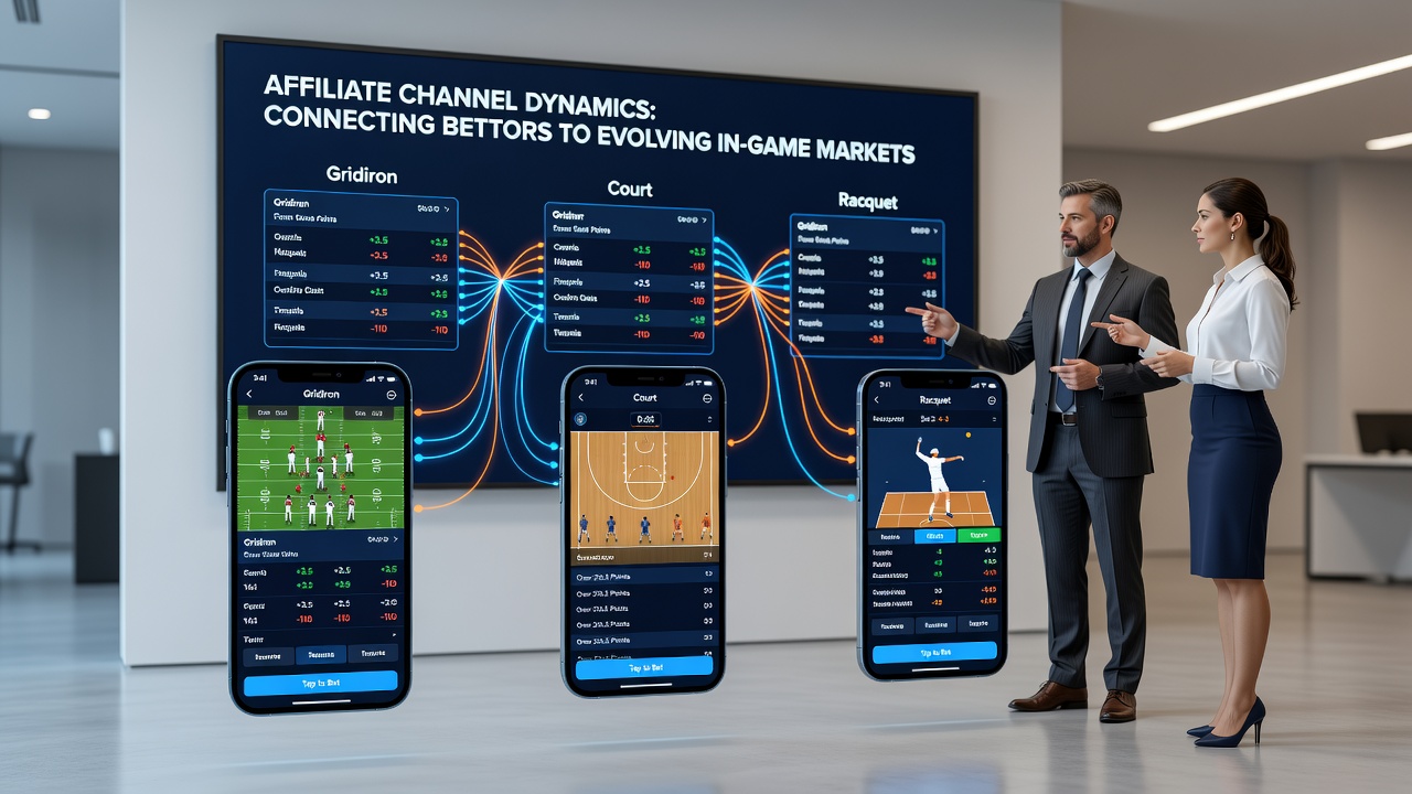 Mobile interface showing live betting markets for American football, basketball, and tennis competitions
