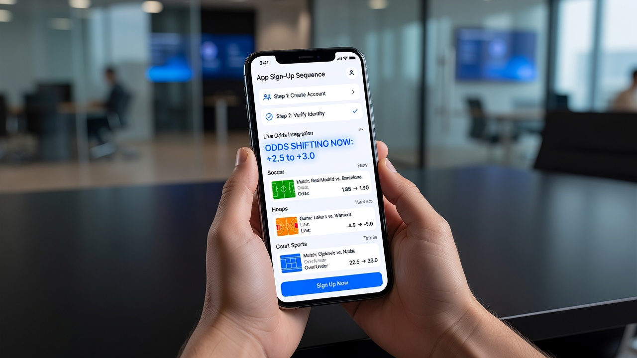 Smartphone screen displaying live odds updates for tennis and basketball during active matches