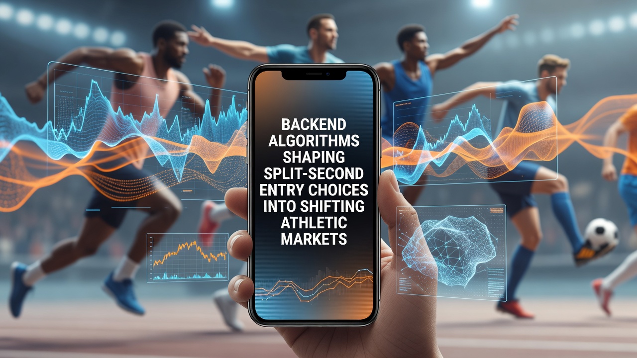Backend algorithms processing real-time athletic market data on mobile interfaces during live events
