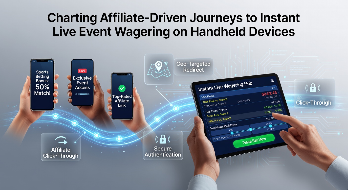 Affiliate marketing pathways leading users through mobile interfaces to live event wagering options on smartphones and tablets