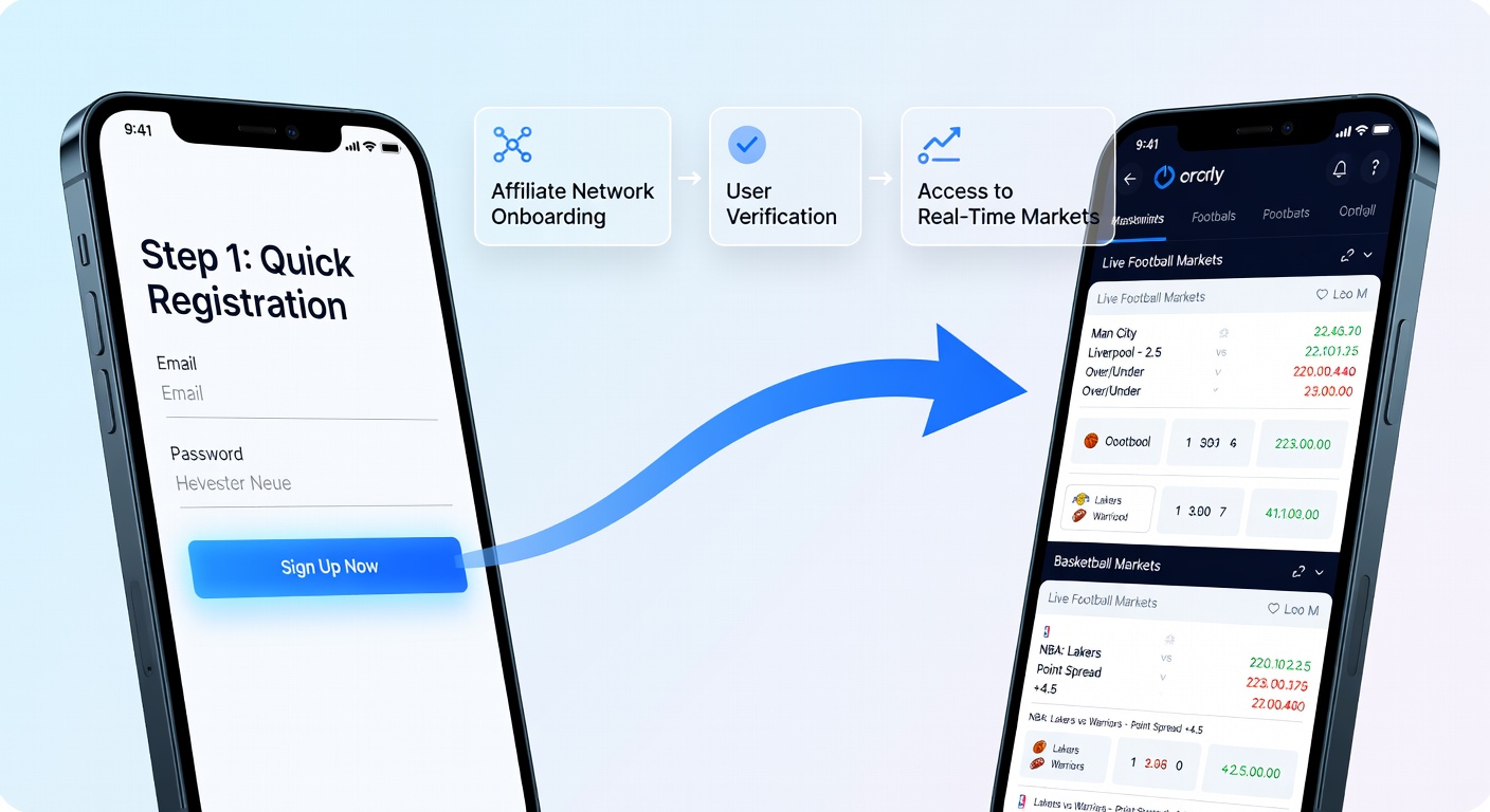 Affiliate network guiding new users through mobile registration for sports betting
