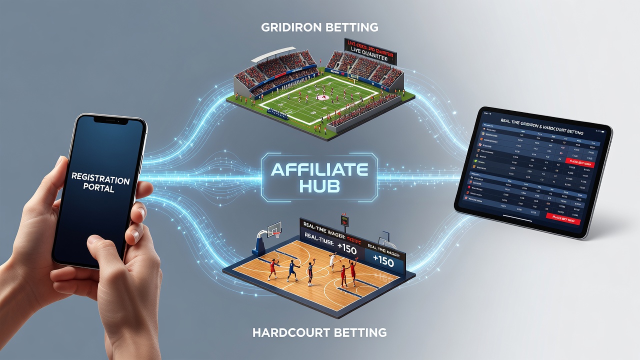 Mobile registration flow leading to live gridiron and hardcourt betting interfaces