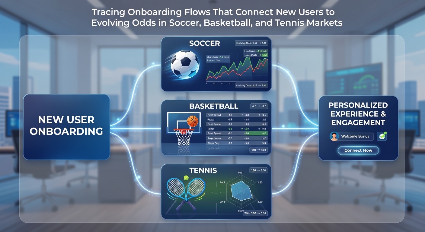 Diagram showing user onboarding steps leading into live soccer basketball and tennis betting markets