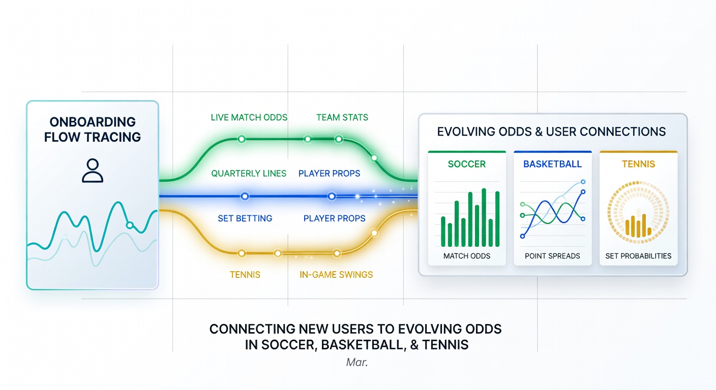 Screenshot of evolving live odds interface for tennis basketball and soccer during user onboarding