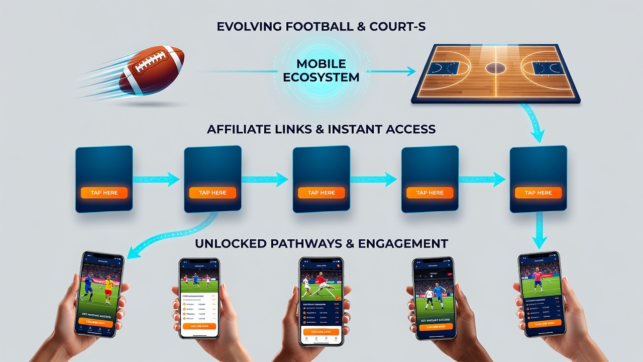 Smartphone screen showing real-time basketball and soccer odds with affiliate tracking overlays